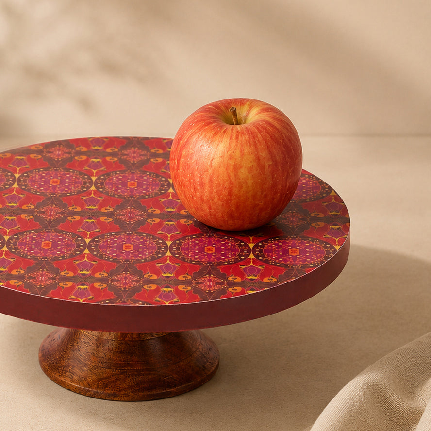 Arc & Petal Wooden Cake Stand | Round Decorative Dessert Stand & Cake Display Plate
