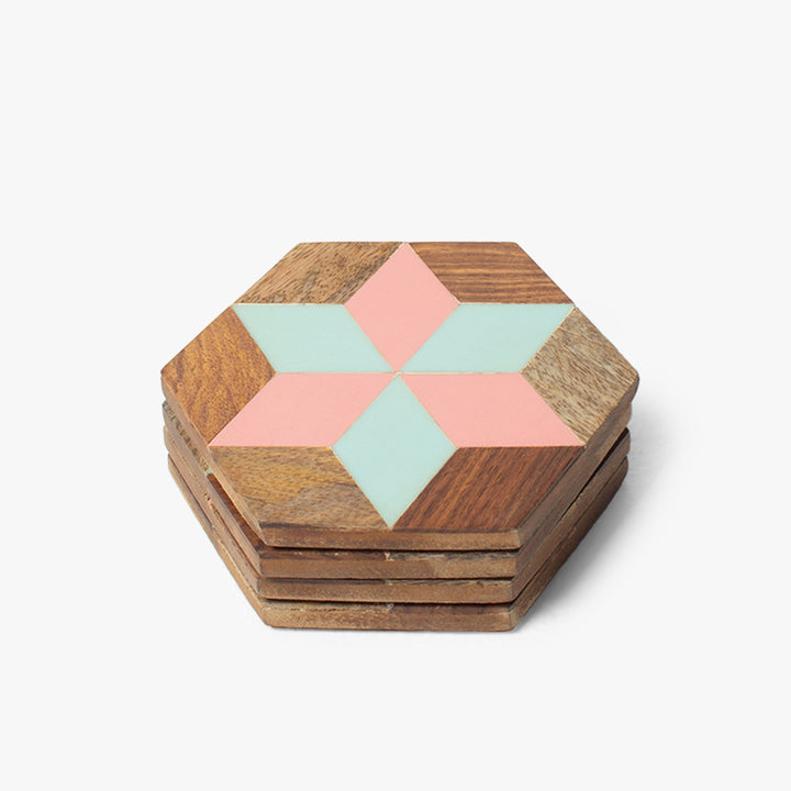 Colorful Marquetry Coaster Set