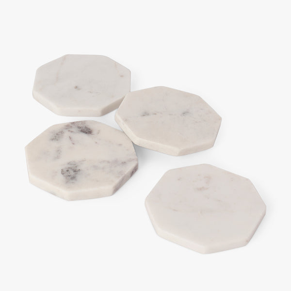 White Geometrical Marble Octagon Coasters