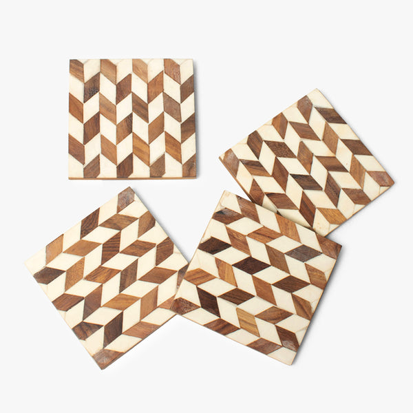Harmony in Contrasts Geometric Coaster Crafted with Wood and Resin