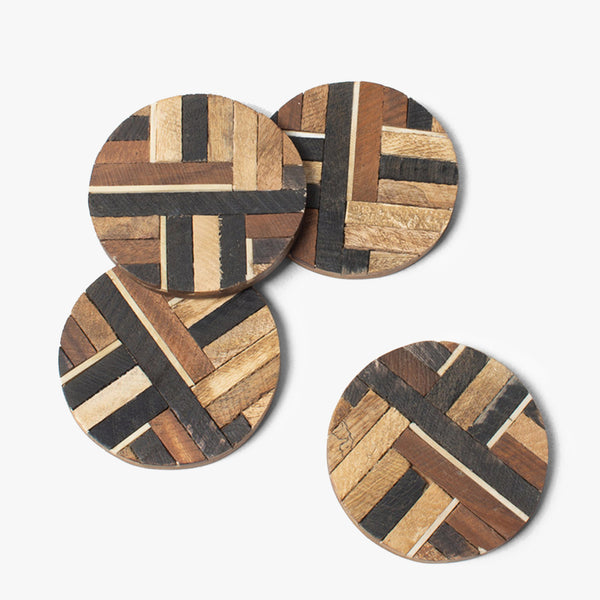 Rustic Elegance Lined Natural Round Shape Coaster