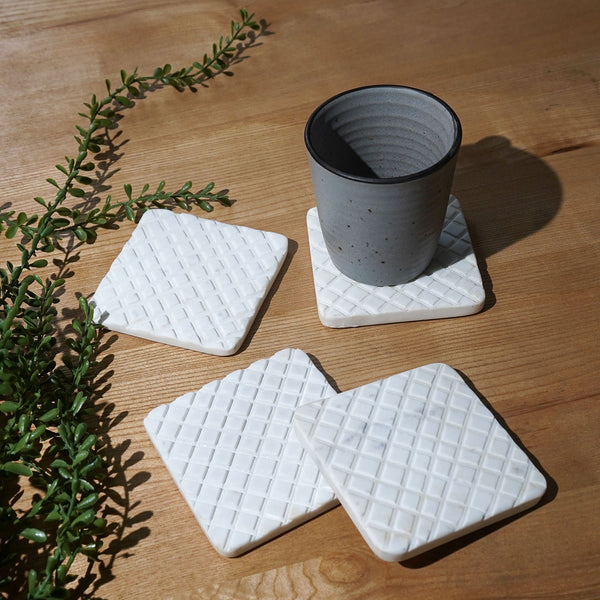 Textured White Marble Coasters