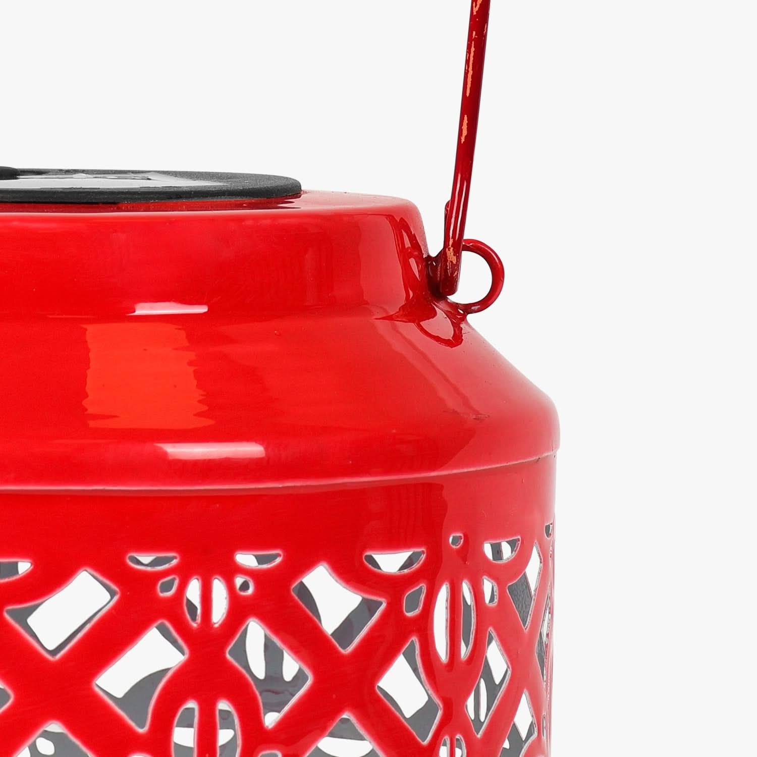 Solar Metal Lantern – LED Decorative Light for Balcony, Garden & Home- Red