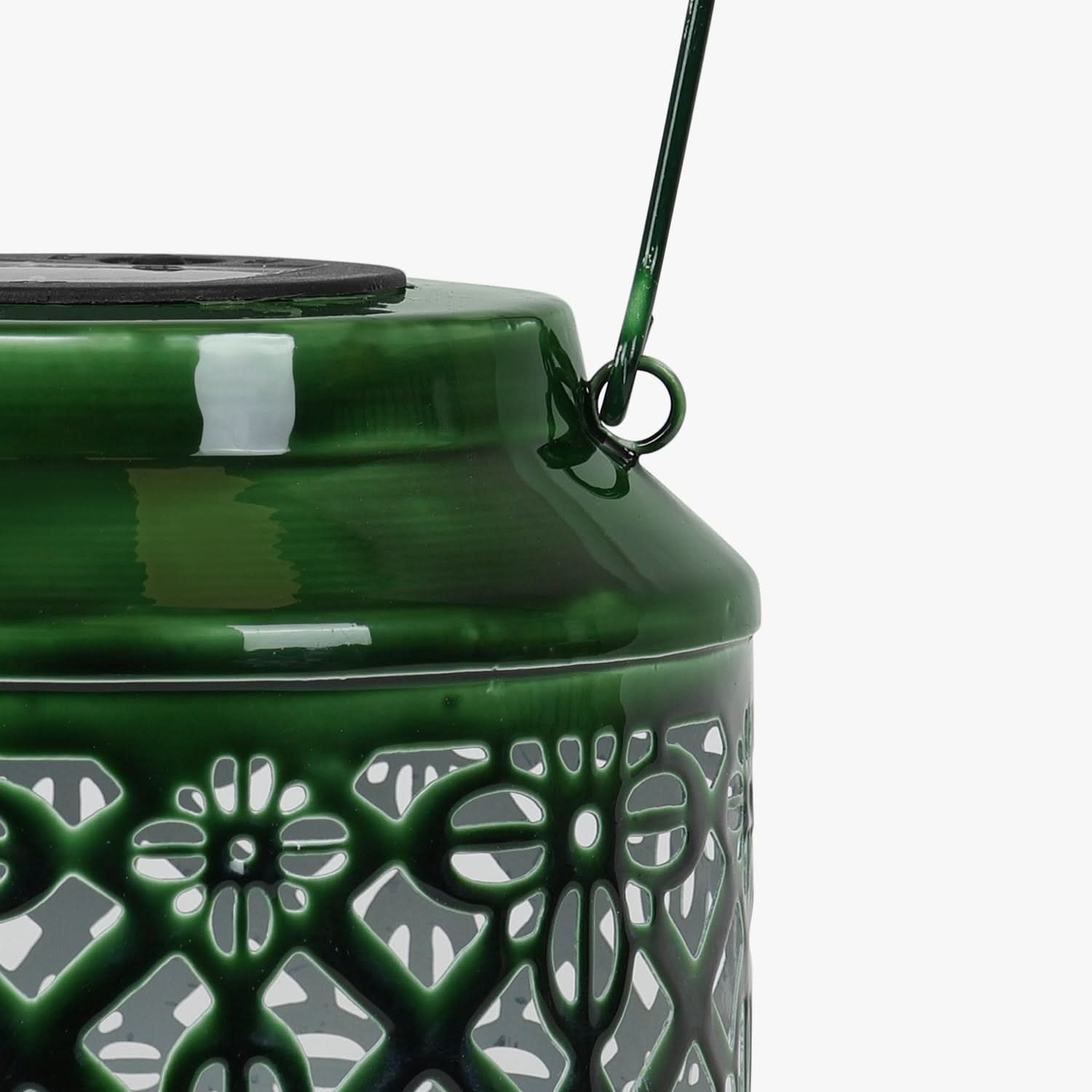 Solar Metal Lantern – LED Decorative Light for Balcony, Garden & Home - Green