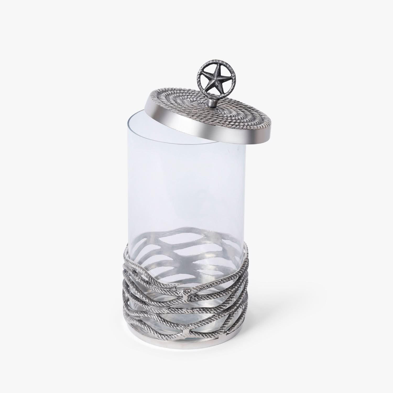 Glass Storage Jar with Silver Rope Wrap & Star Lid | Kitchen Counter Canister for Cookies, Snacks & Dry Fruits
