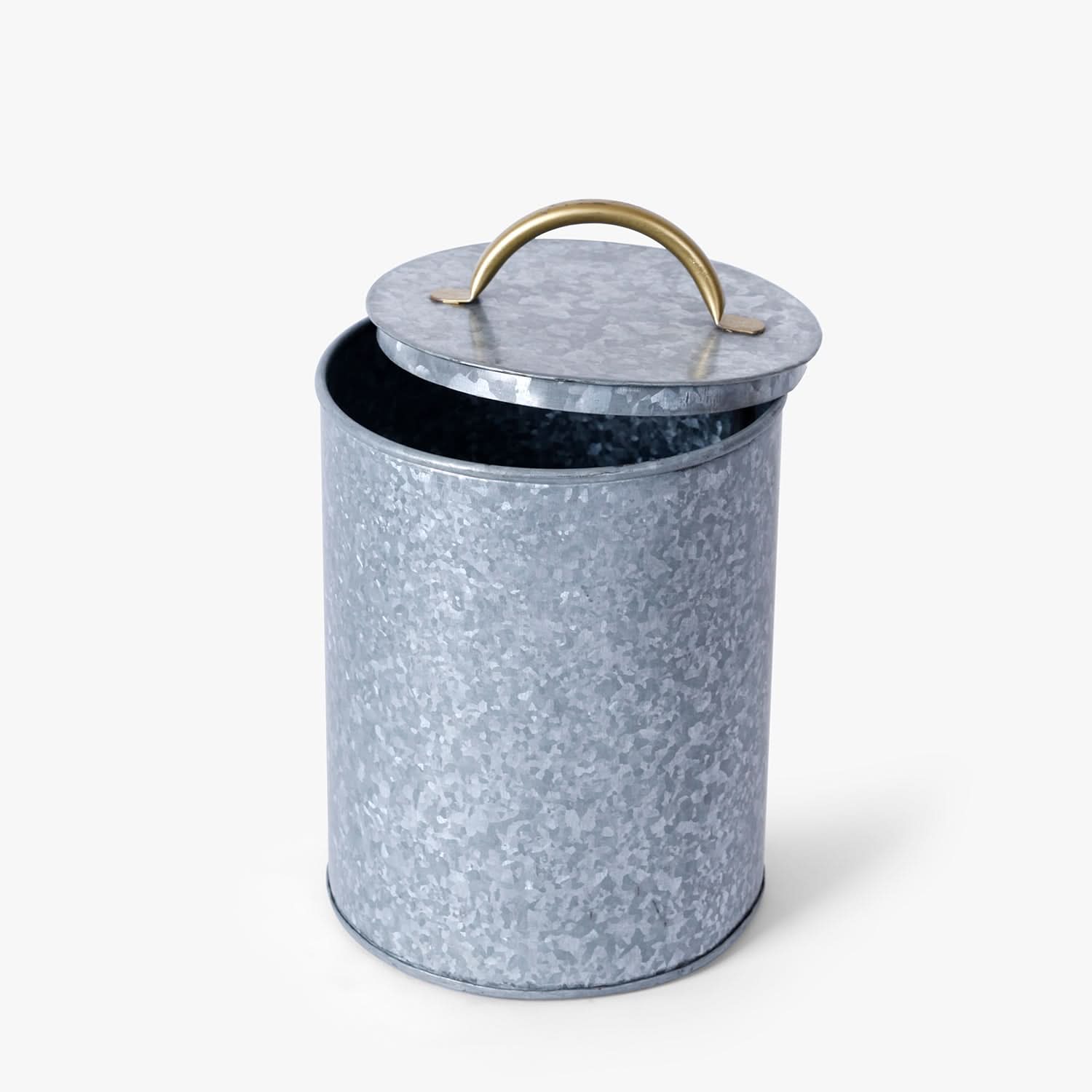 Galvanised Metal Storage Canisters Set of 3 with Lids & Brass Handles | Nesting Kitchen Pantry Containers