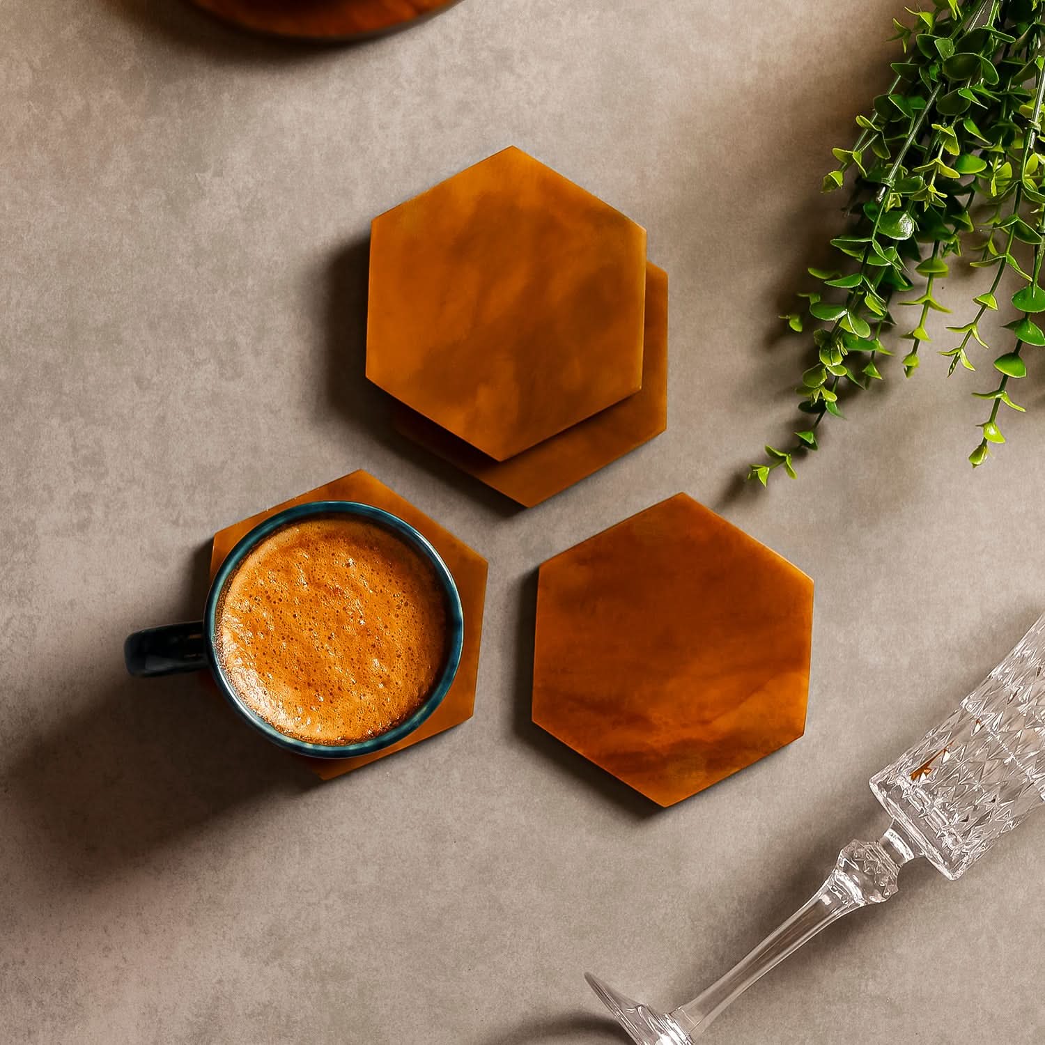 Hexagonal Resin Coaster Set for Dining & Coffee Tables