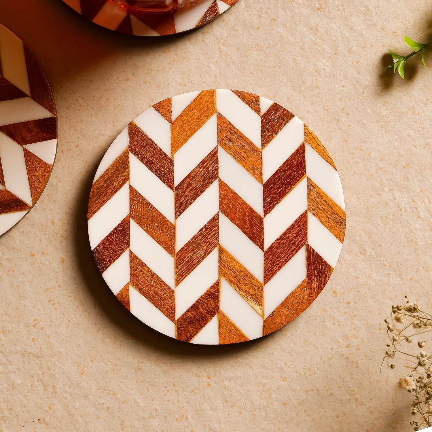 Chevron Resin Coaster Set with Caddy