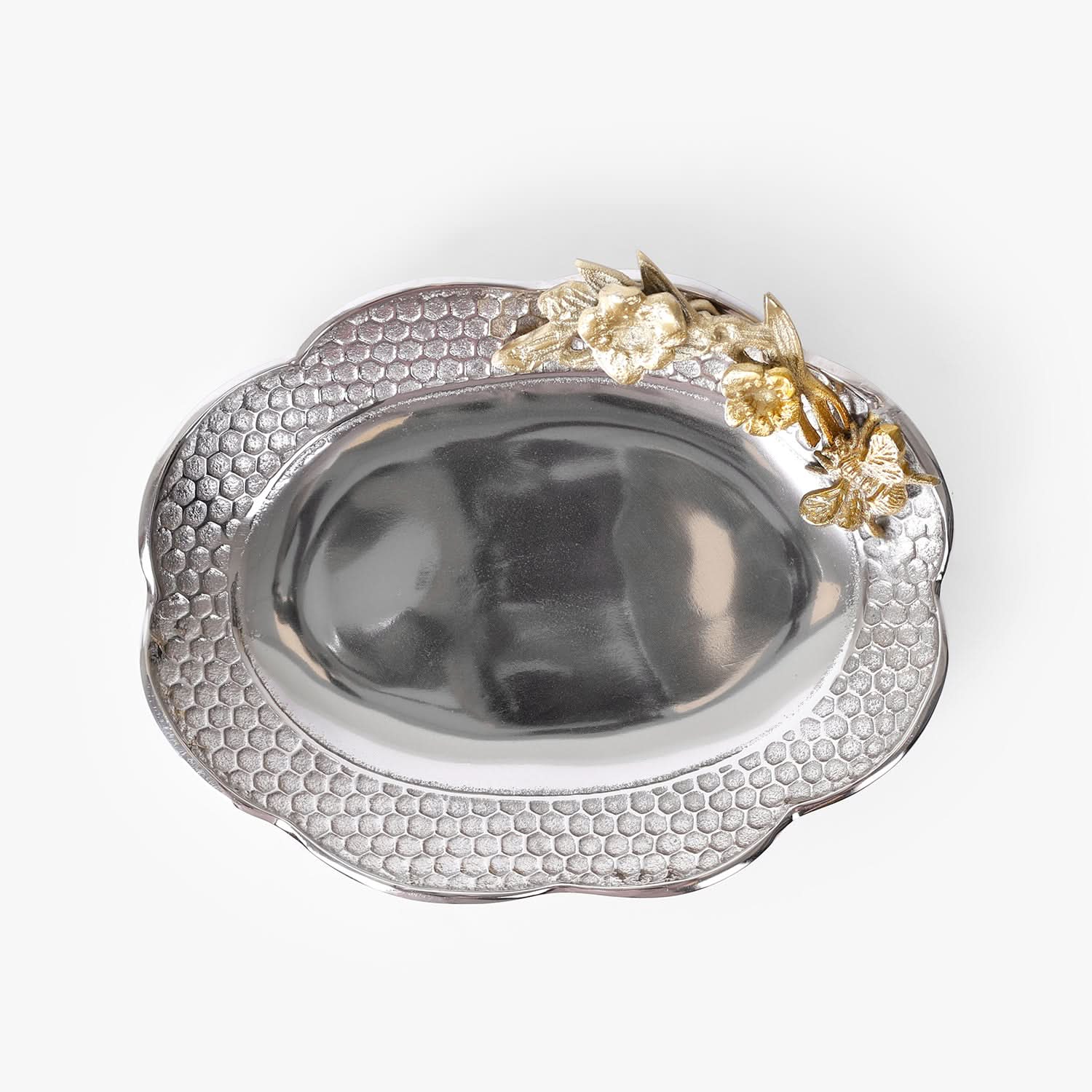Textured Metal Platter with Gold Leaf Accent for Coffee Table, Dining Table and Luxury Home Decor