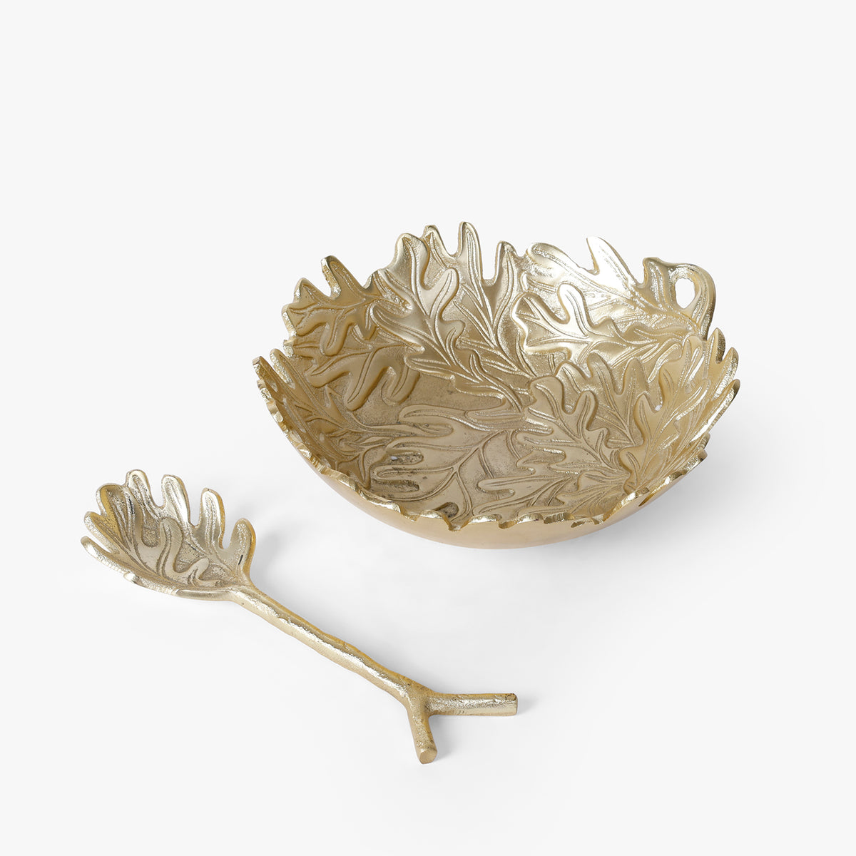 Gold Leaf Bowl with Serving Spoon for Table Decor and Snack Serving