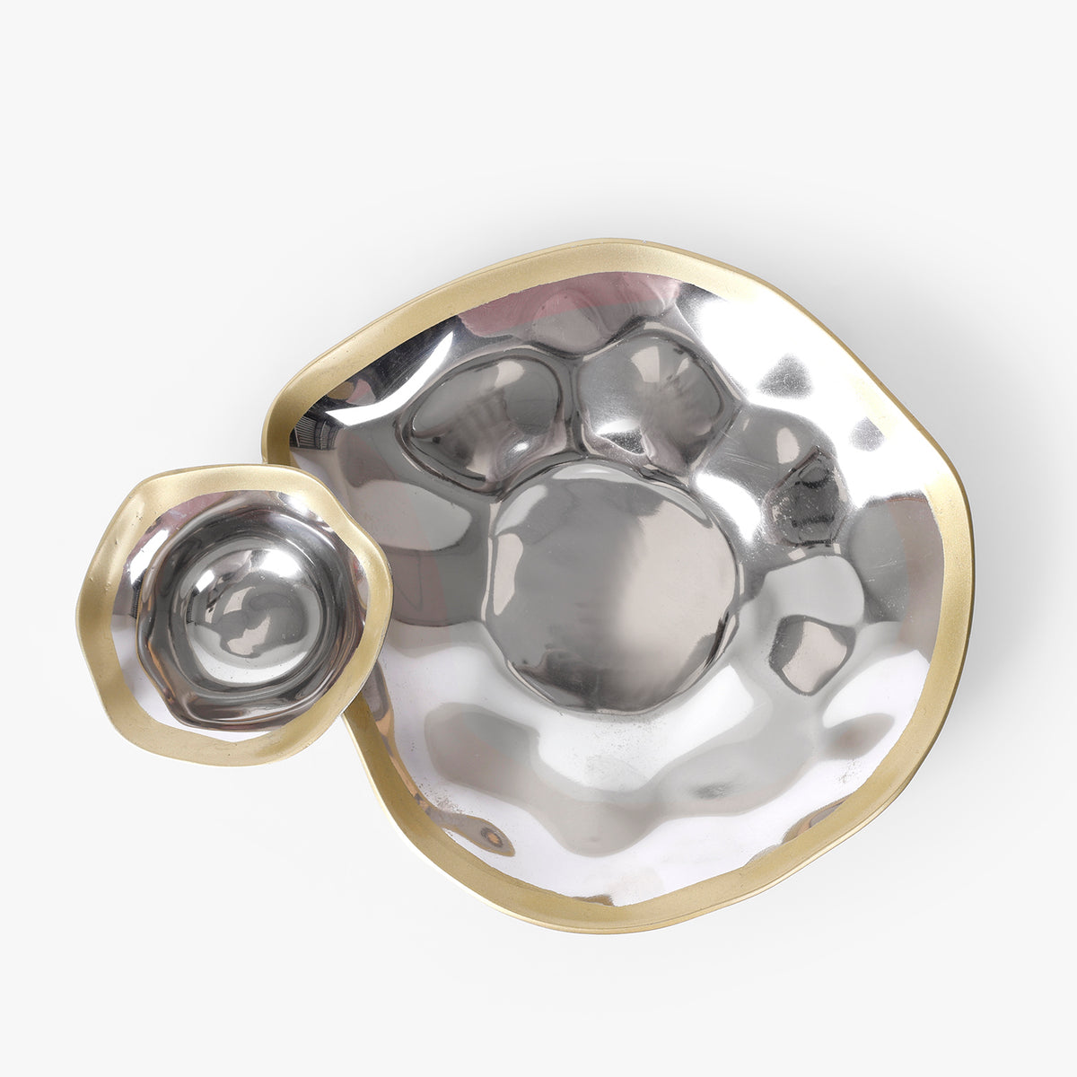 Metal Serving Platter with Dip Bowl for Table Decor and Snack Serving