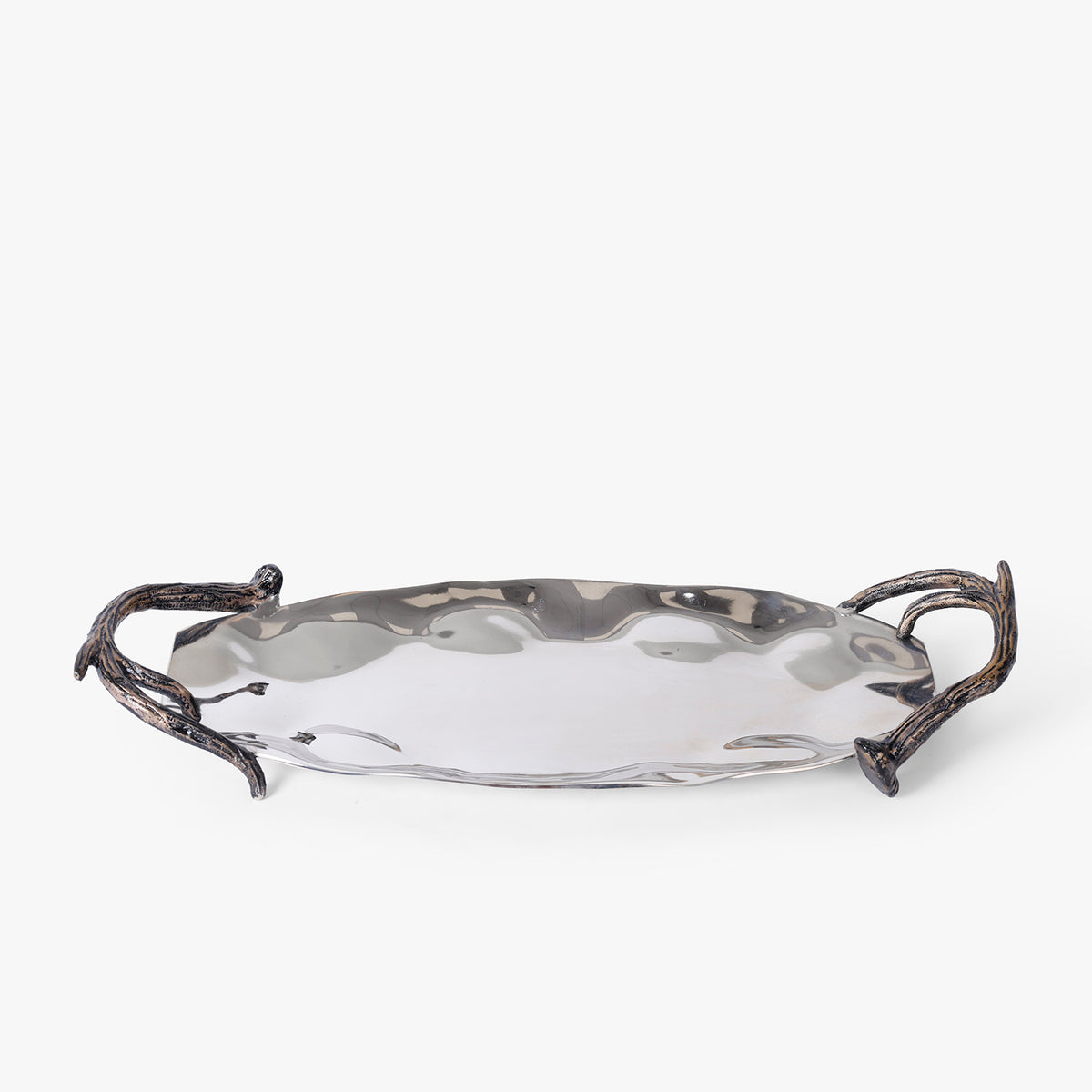 Metal Serving Tray with Branch Handles for Table Decor and Hosting