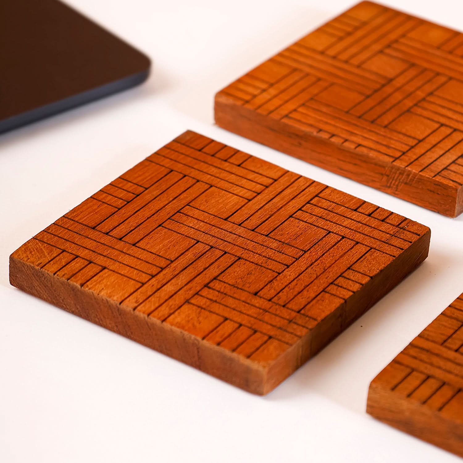 Set of 4 Wooden Engraved Square Coasters – Heat & Spill Resistant