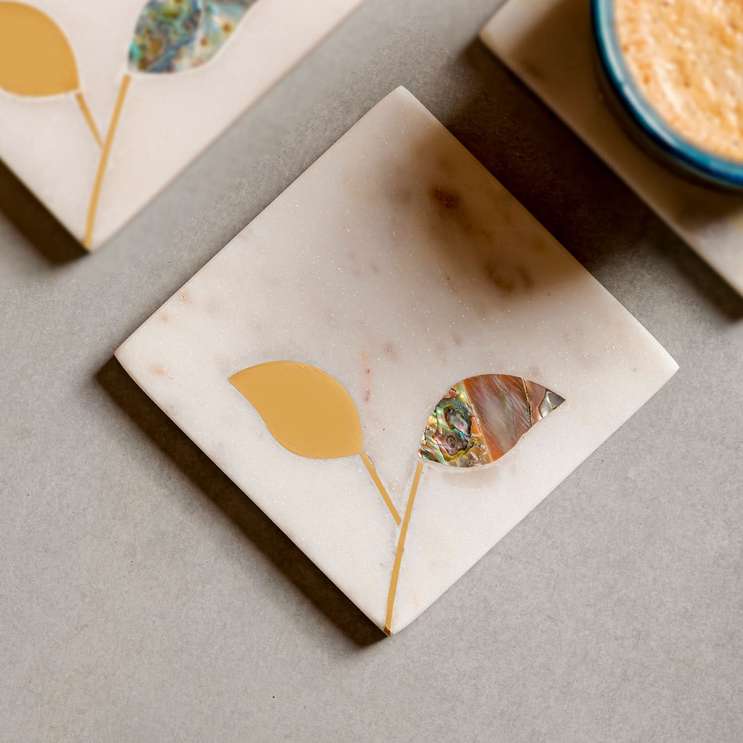 Marble Leaf Inlay Coaster for Coffee & Dining Table