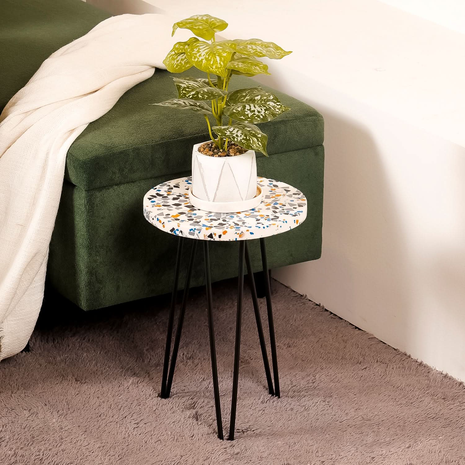 Terrazzo Top Wooden Plant Stand with Metal Legs