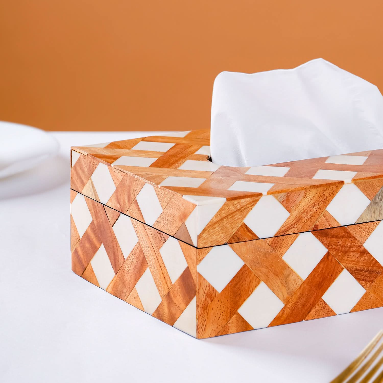 Orange & White Decorative Tissue Holder for Home & Office Decor