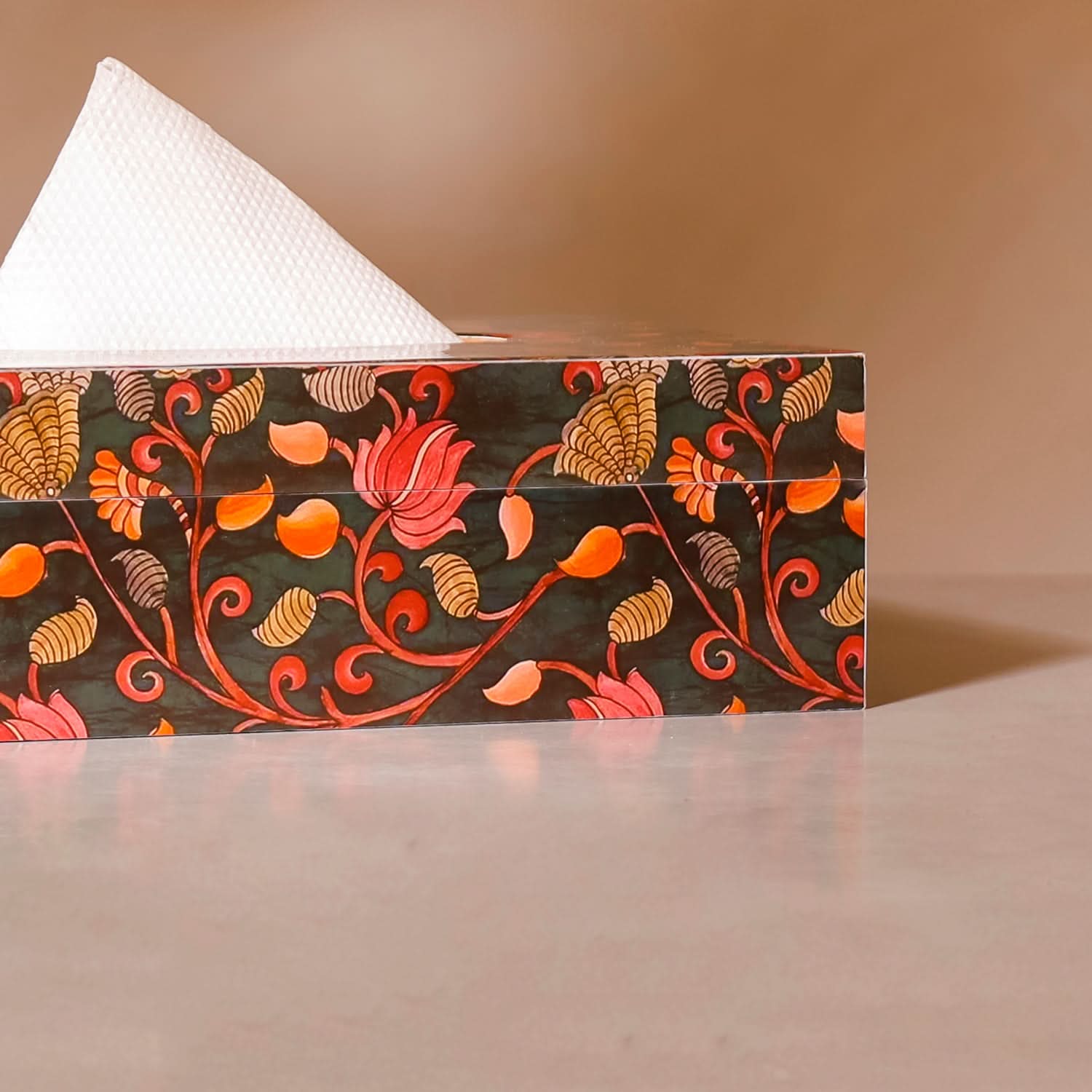 Kalamkari Tissue Box – Decorative Wooden Napkin Holder for Living Room