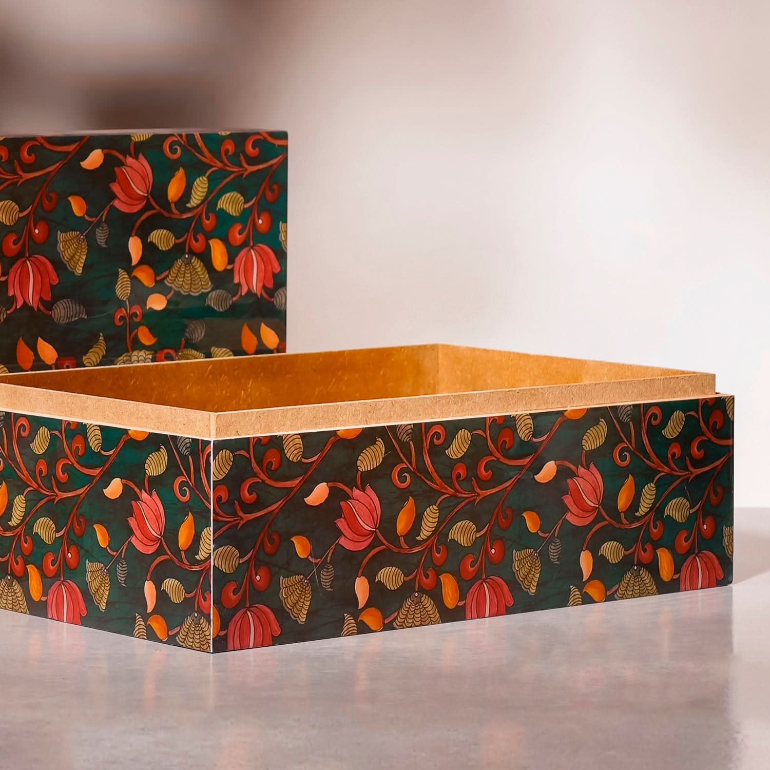 Kalamkari Storage Boxes – Decorative Wooden Organiser with Lids