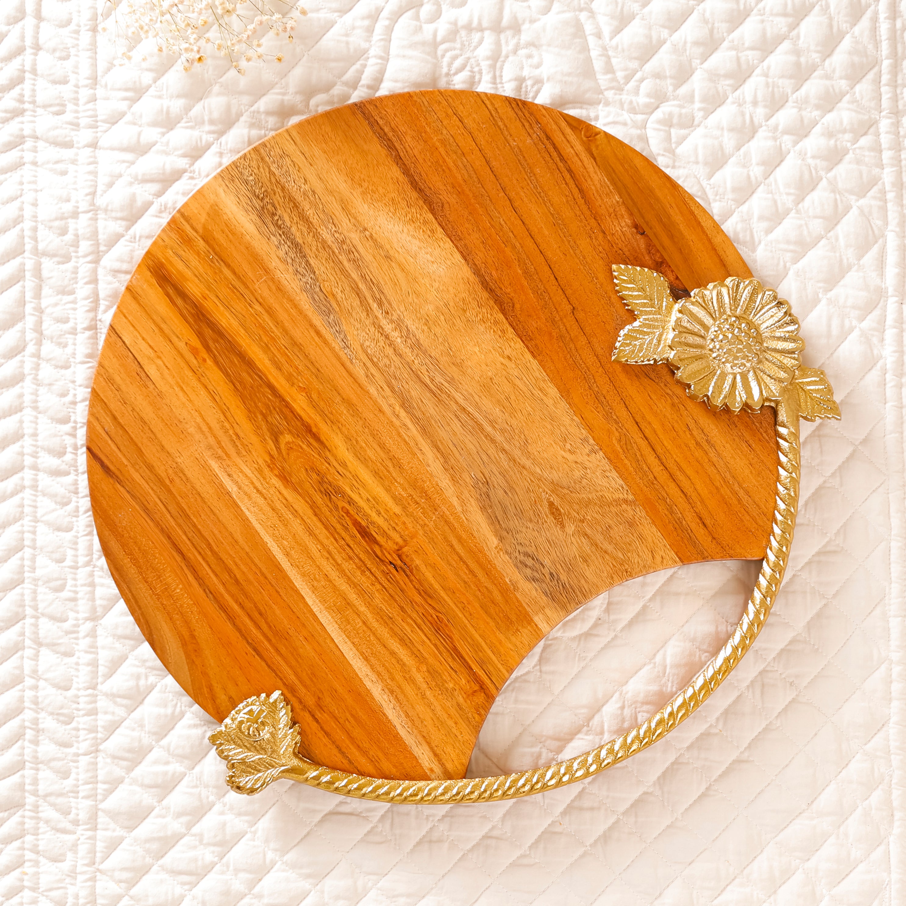 Sunflower Round Wooden Chopping Board & Serving Platter | Handcrafted Kitchen Décor