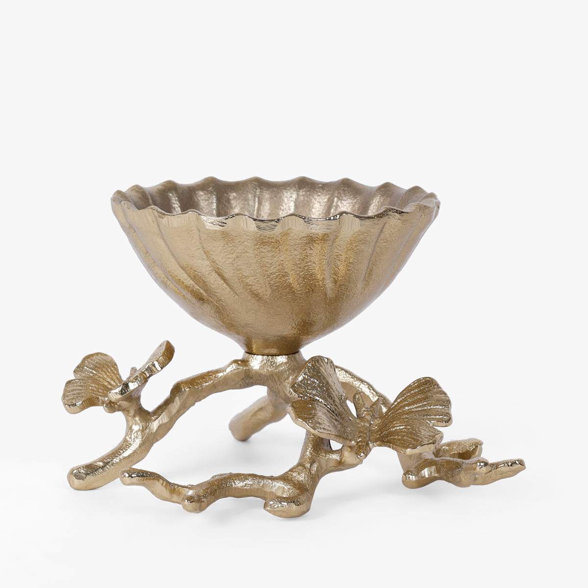 Gold Aluminium Decorative Bowl with Leaf Base for Tabletop