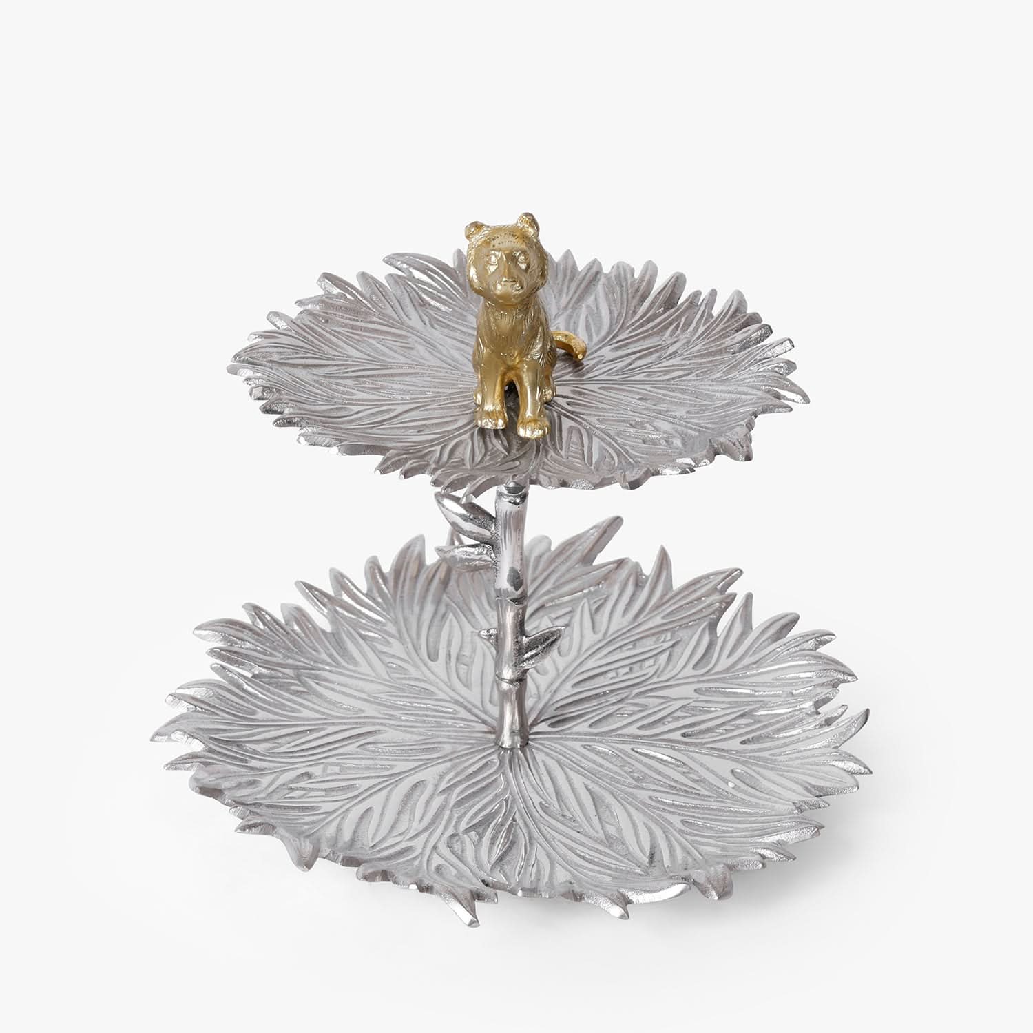 Casa Decor Two-Tier Leaf Dessert Stand (Silver & Gold)