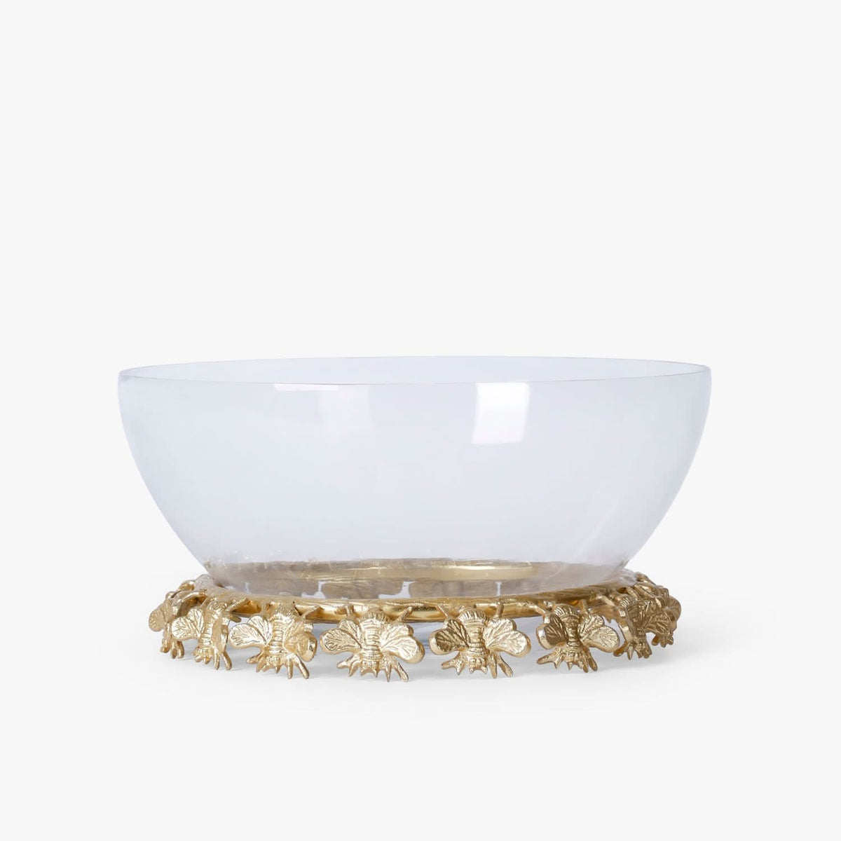 Glass Serving Bowl with Gold Bee Stand | Decorative Dining & Kitchen Centrepiece