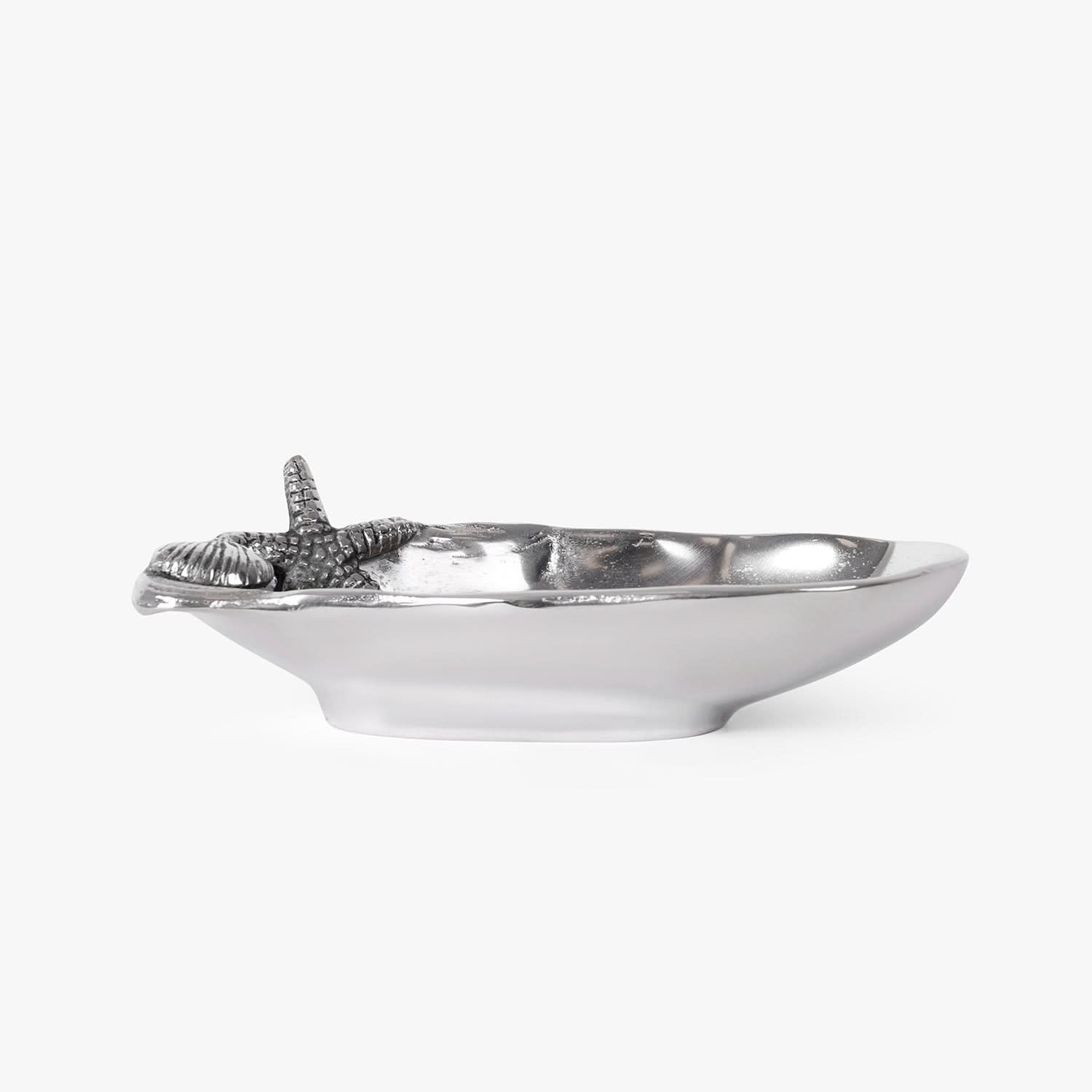 Coastal Starfish Trinket Tray – Silver Metal Catchall Dish for Coffee Table & Vanity
