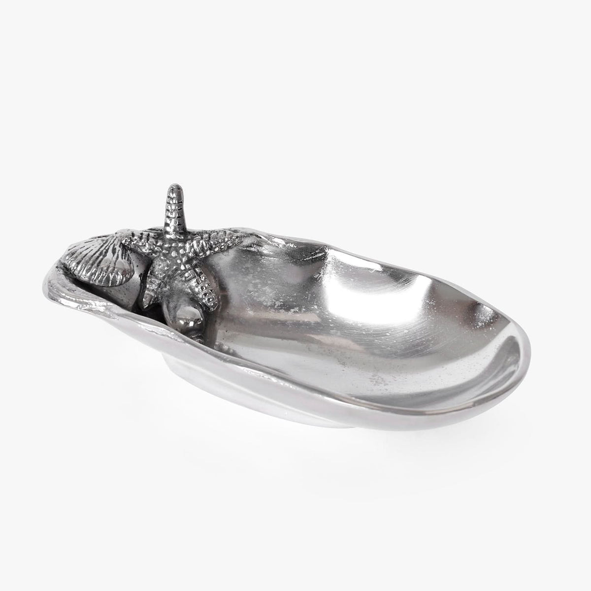 Coastal Starfish Trinket Tray – Silver Metal Catchall Dish for Coffee Table & Vanity
