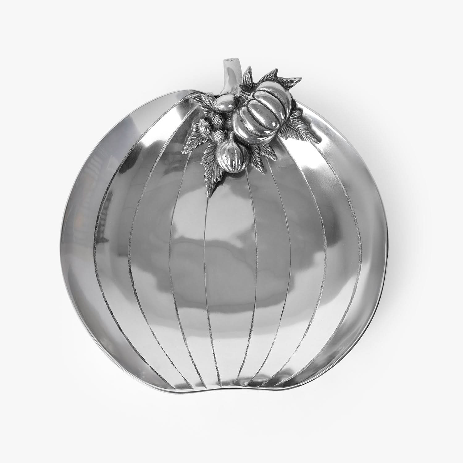 Silver Pumpkin Oval Platter | Decorative Metal Serving Plate & Dining Table Accent