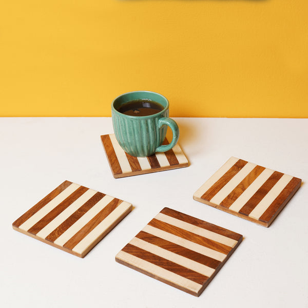 White Striped Wooden Coasters