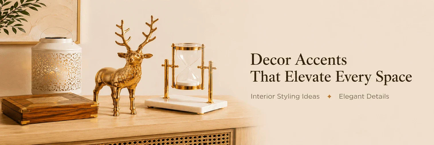 Luxury decor accents styled on a modern console table with Casa Decor Products