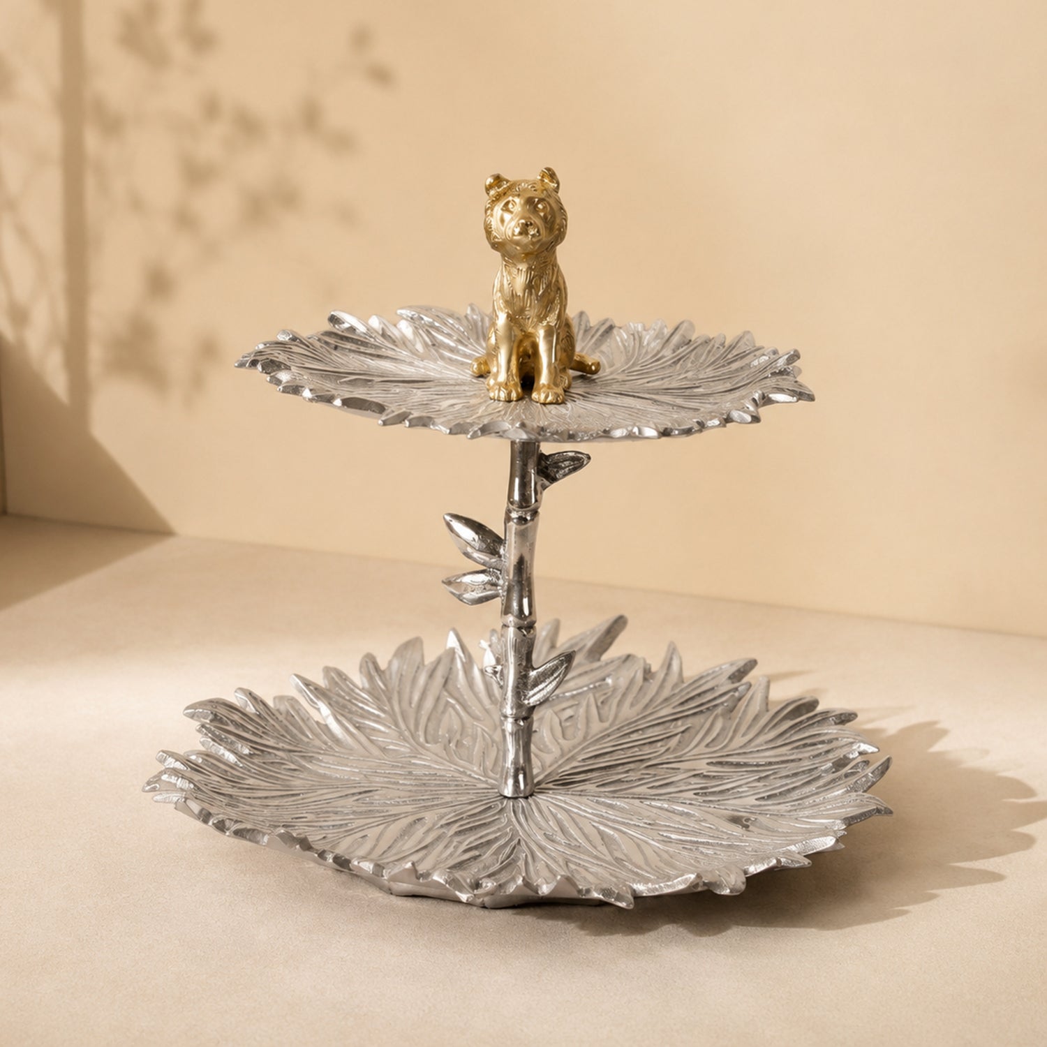 Casa Decor Two-Tier Leaf Dessert Stand (Silver & Gold)