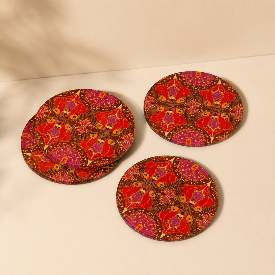 Arc & Petal Round Coasters (Set of 4) | Decorative Tea & Coffee Coasters for Dining Table