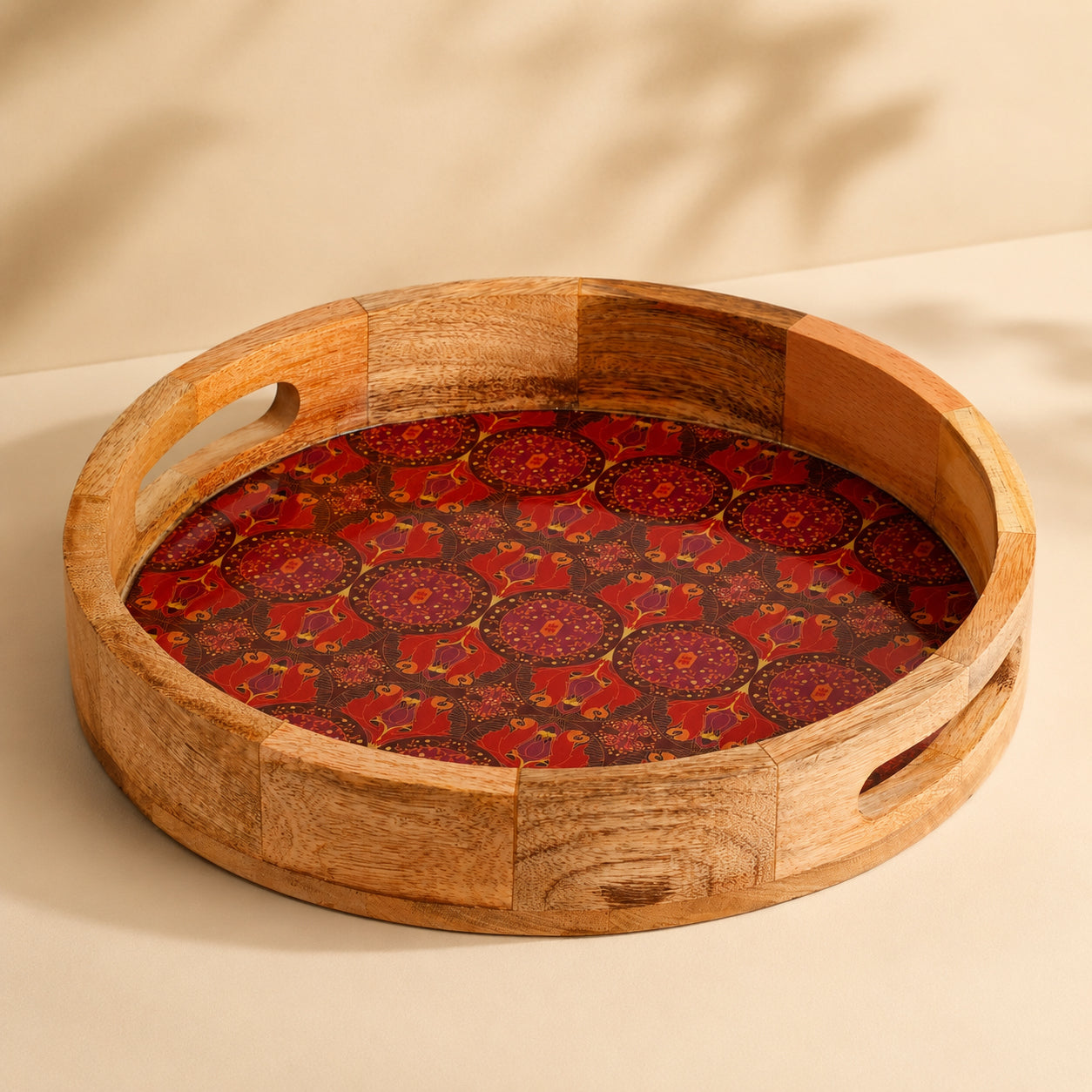 Arc & Petal Round Wooden Tray | Decorative Serving Tray for Home & Kitchen