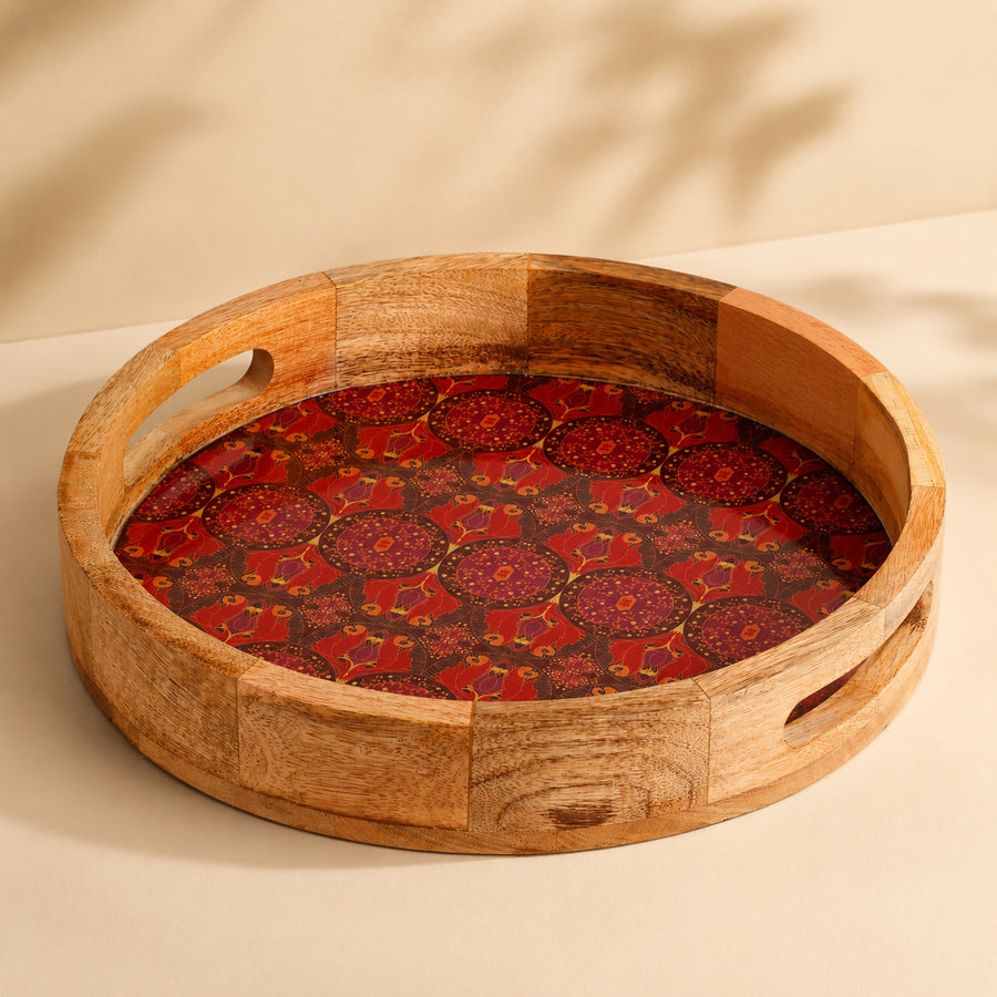 Arc & Petal Round Wooden Tray | Decorative Serving Tray for Home & Kitchen