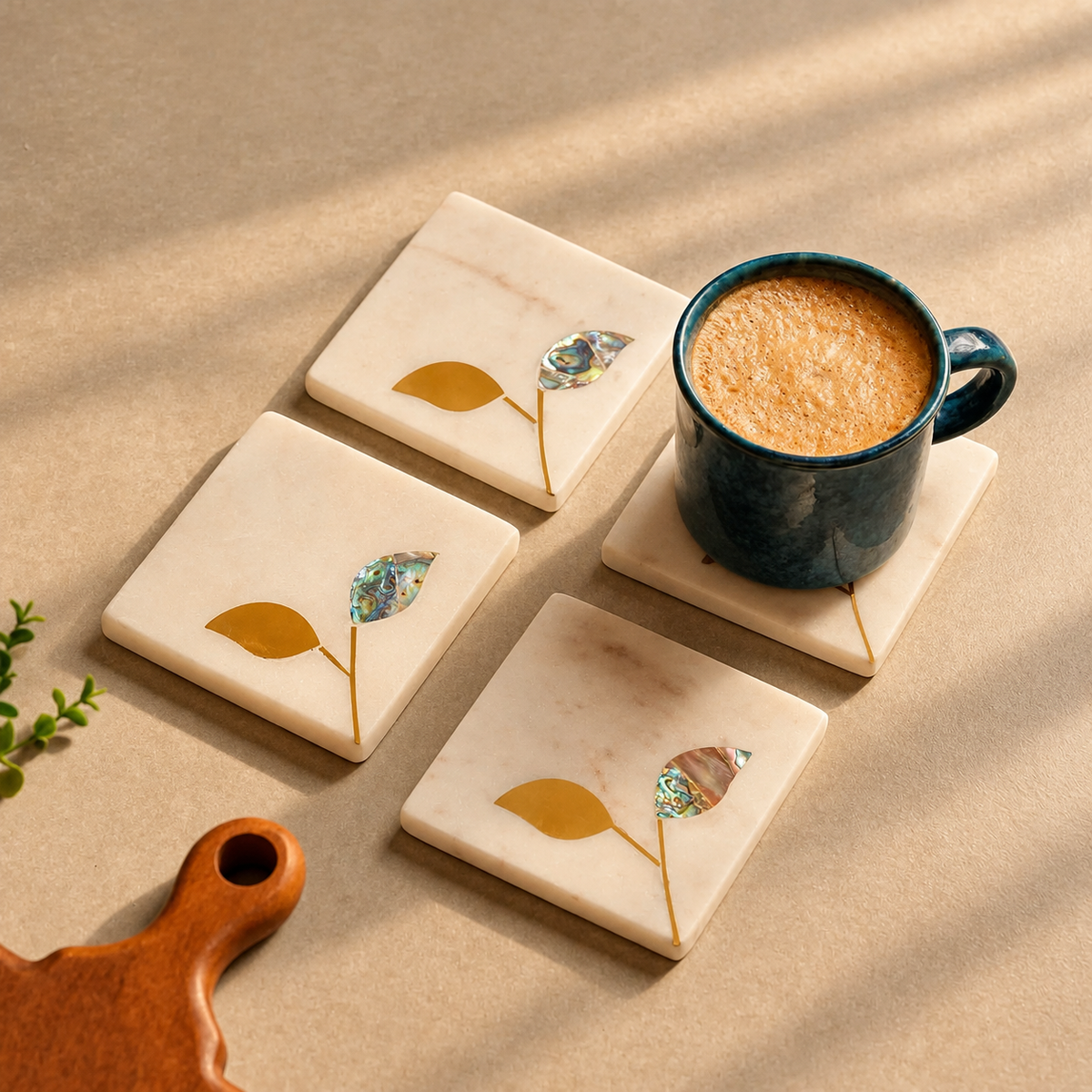 Marble Leaf Inlay Coaster for Coffee & Dining Table