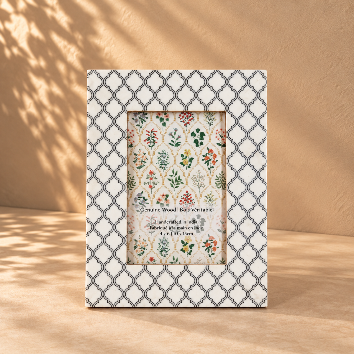 White Patterned Wooden Photo Frame for Tabletop Styling 4x6 inch