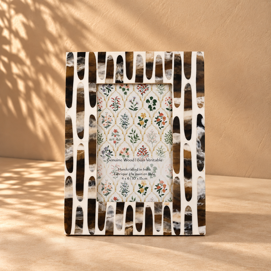 Monochrome Abstract Inlay Wooden Photo Frame 4x6 Inch