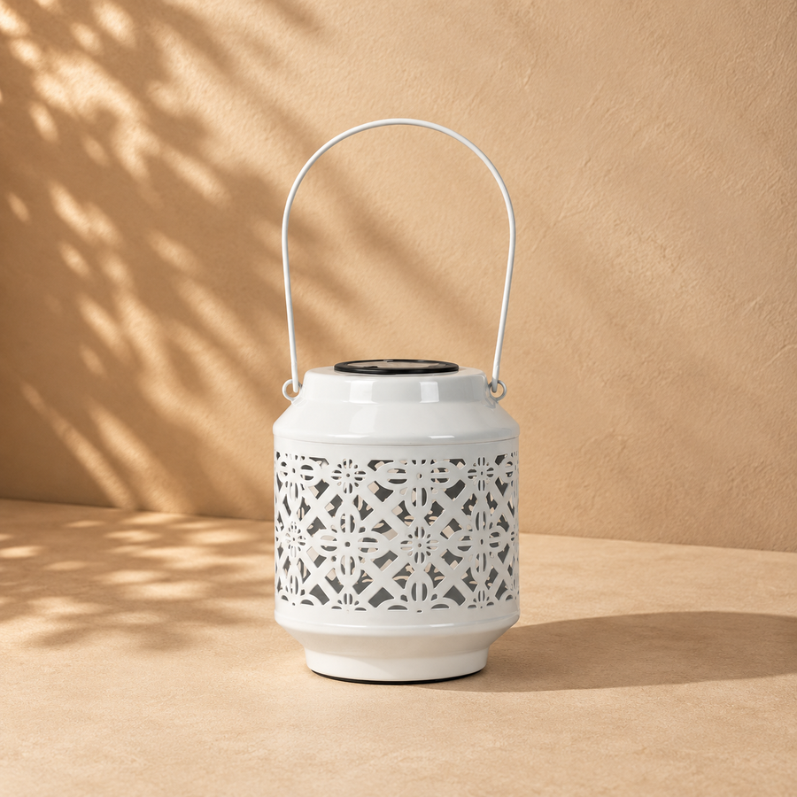 Solar Metal Lantern – LED Decorative Light for Balcony, Garden & Home- White