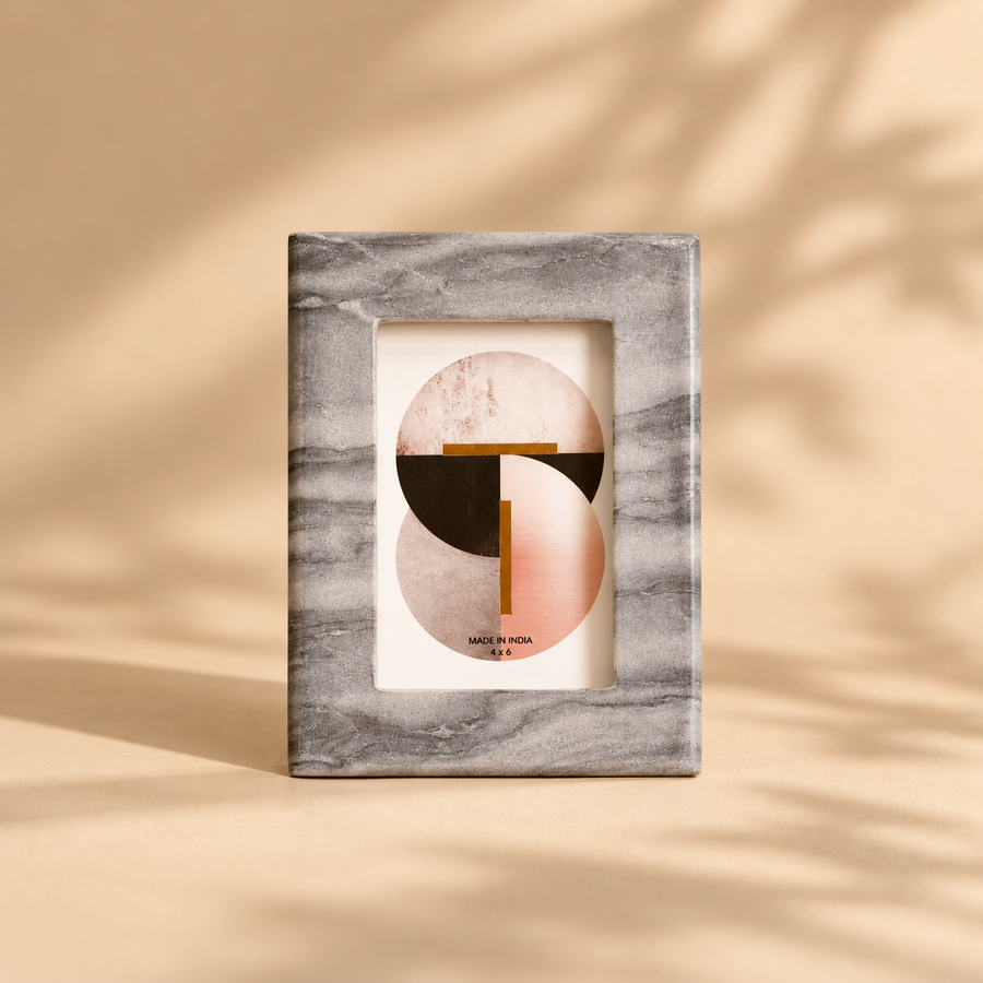 Grey Marble Square Photo Frame for Tabletop Styling  4x6 inch