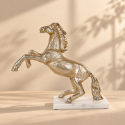Gold Aluminium Horse Figurine with White Marble Base for Tabletop