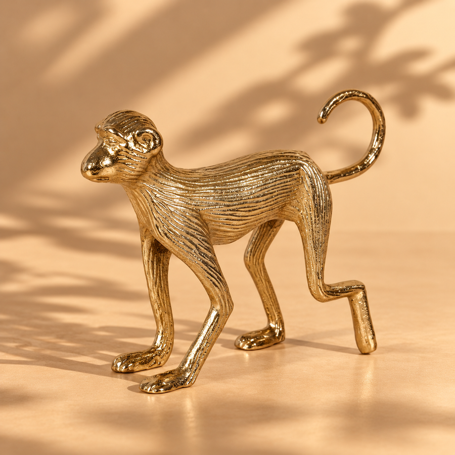 Gold Aluminium Monkey Figurine Showpiece for Tabletop