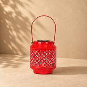 Solar Metal Lantern – LED Decorative Light for Balcony, Garden & Home- Red