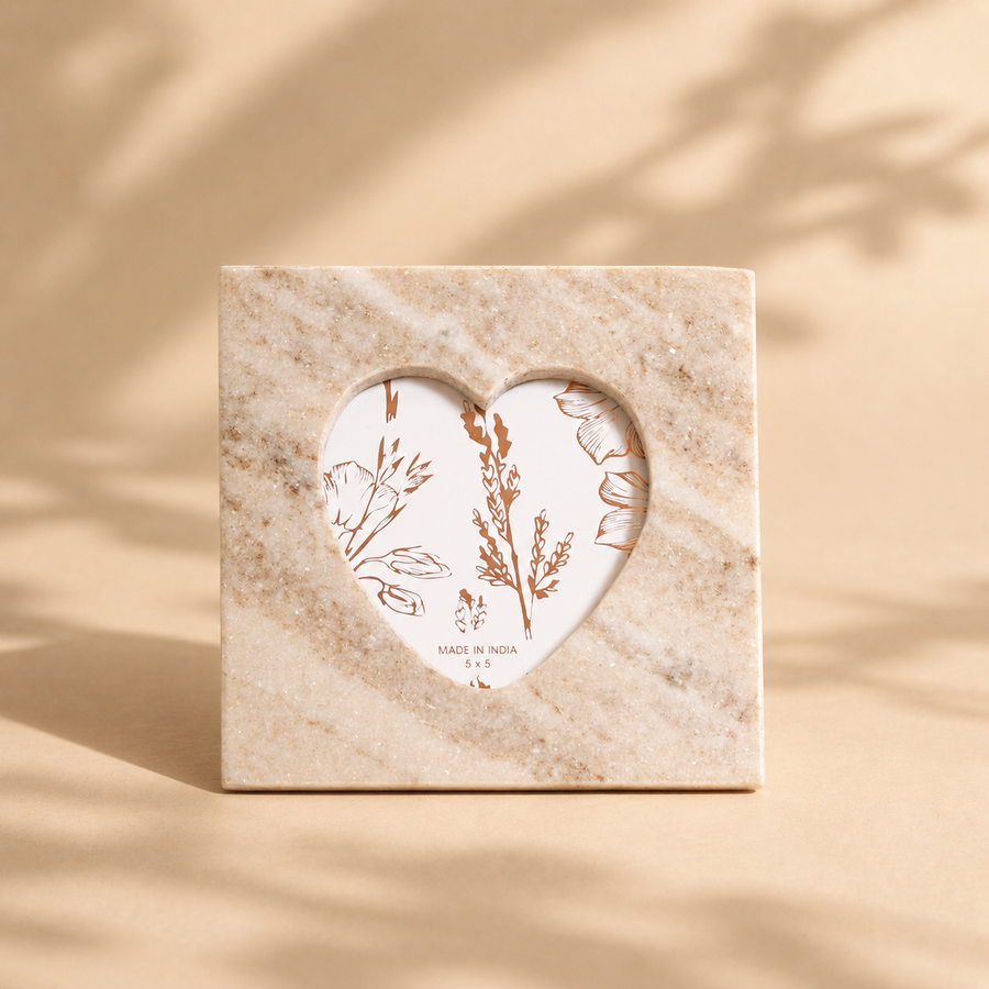 Natural Marble Heart Photo Frame for Tabletop Styling 5x5 Inch