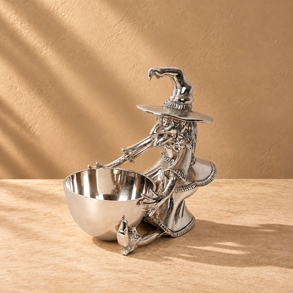 Witch Figurine Metal Bowl for Halloween Table Decor, Candy Serving and Festive Home Styling