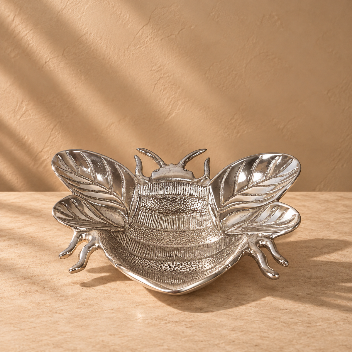 Silver Bumble Bee Bowl | Decorative Metal Serving Bowl & Table Decor Accent