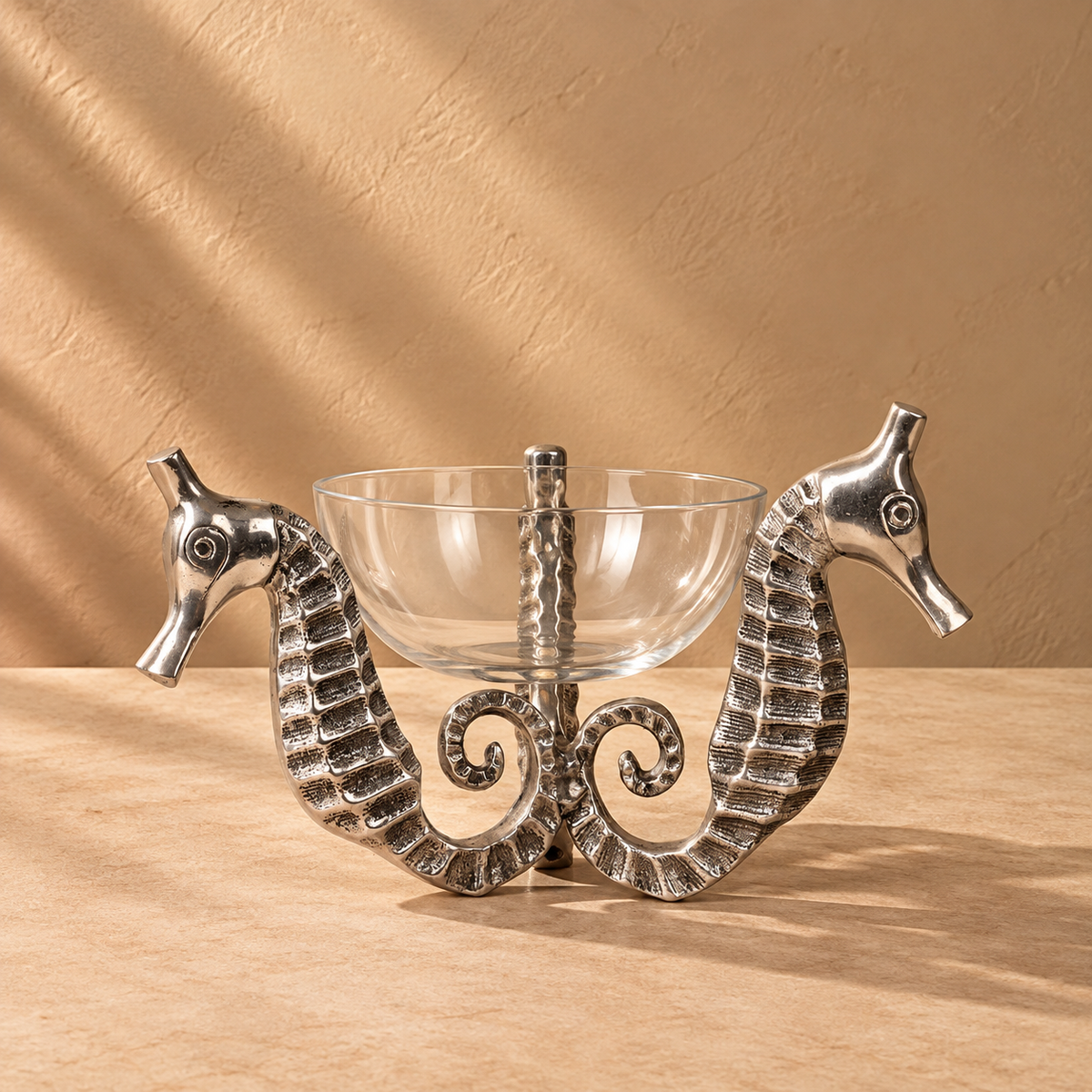 Seahorse Metal Decorative Bowl with Acrylic Bowl | Luxury Table Centerpiece & Serving Bowl for Home Decor