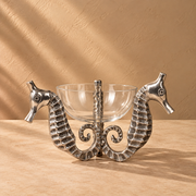 Seahorse Metal Decorative Bowl with Acrylic Bowl | Luxury Table Centerpiece & Serving Bowl for Home Decor