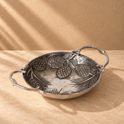 Silver Pinecone Serving Bowl with Handles | Decorative Metal Dining Bowl & Table Accent