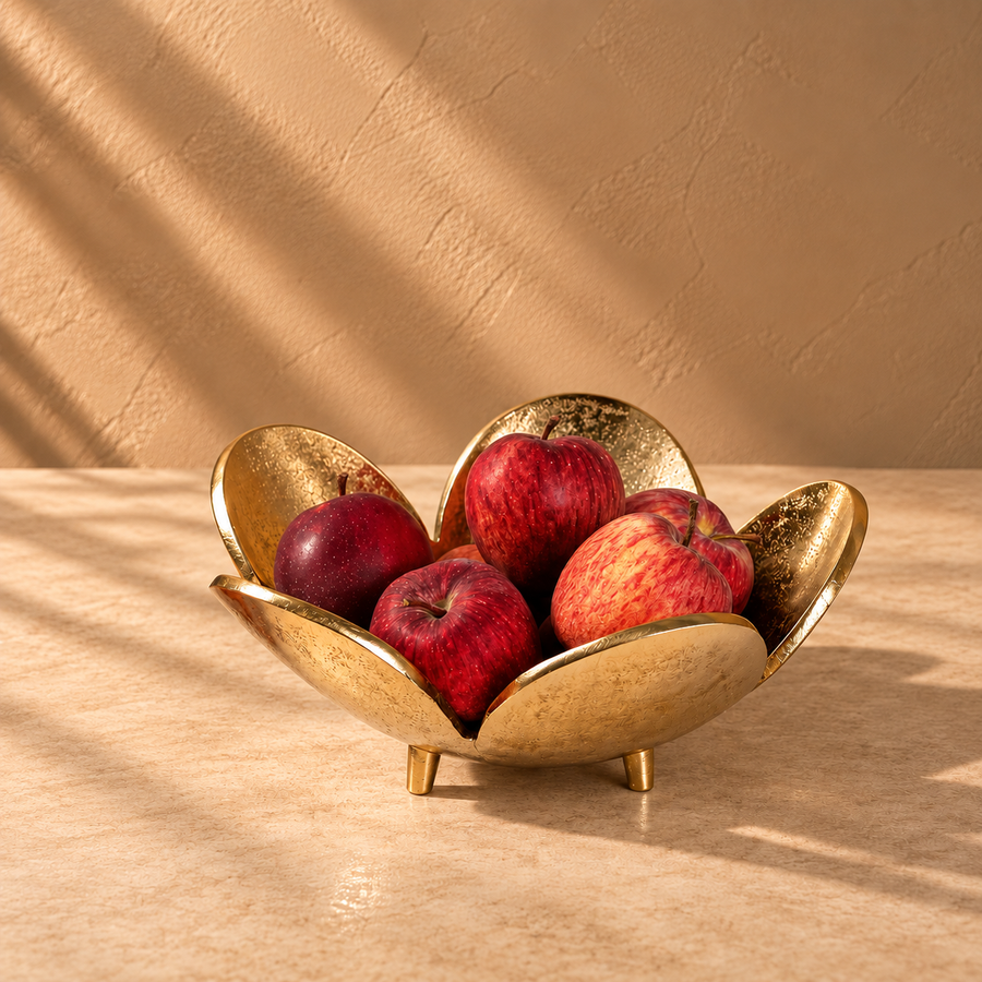 Luxury Gold Metal Decorative Flower Bowl – Elegant Centerpiece for Fruits, Snacks & Home Decor